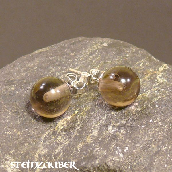 Ohrstecker Silber mit Rauchquarz 8 mm