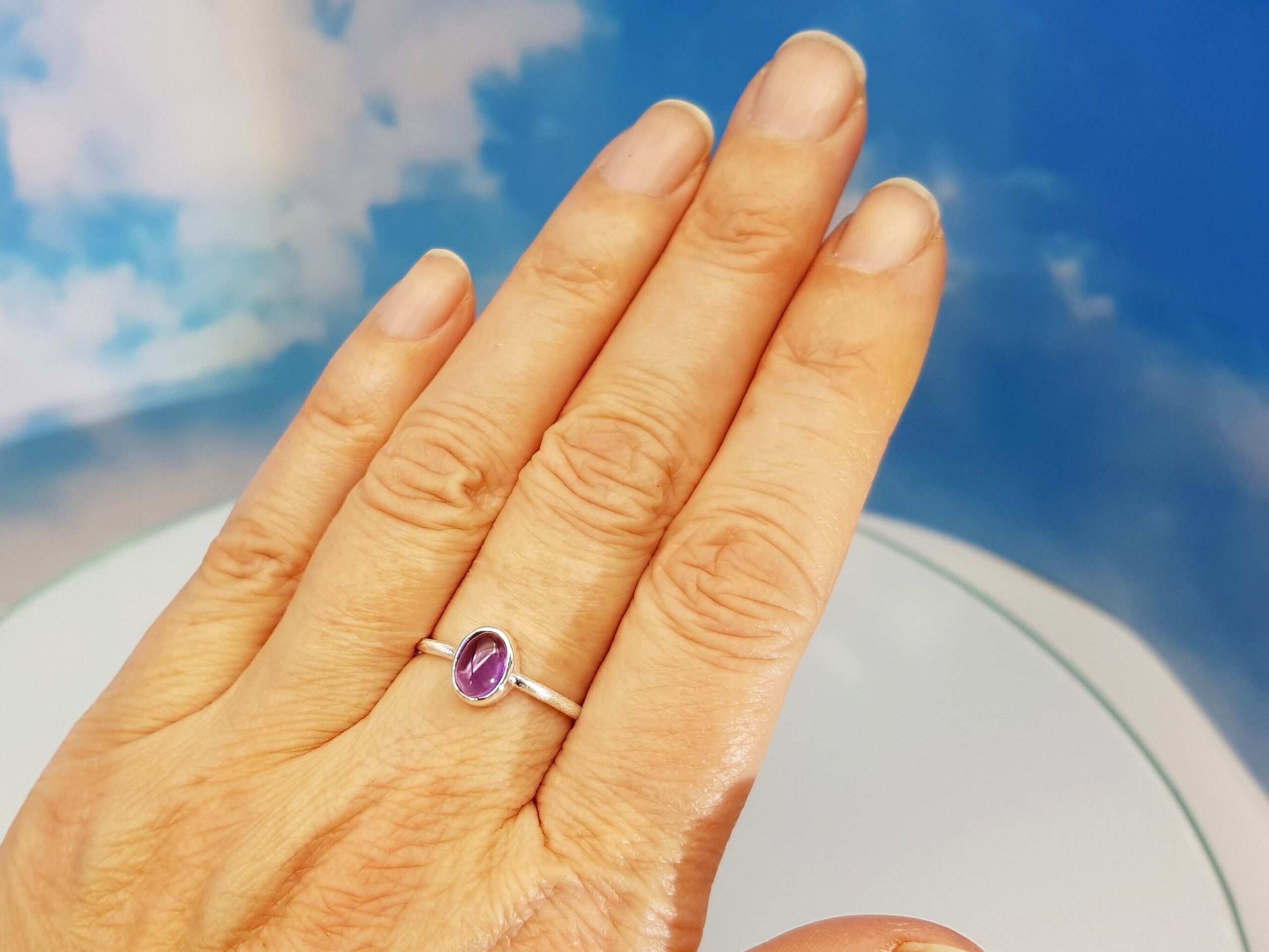 Ring Amethyst 925 Silber Cabochon